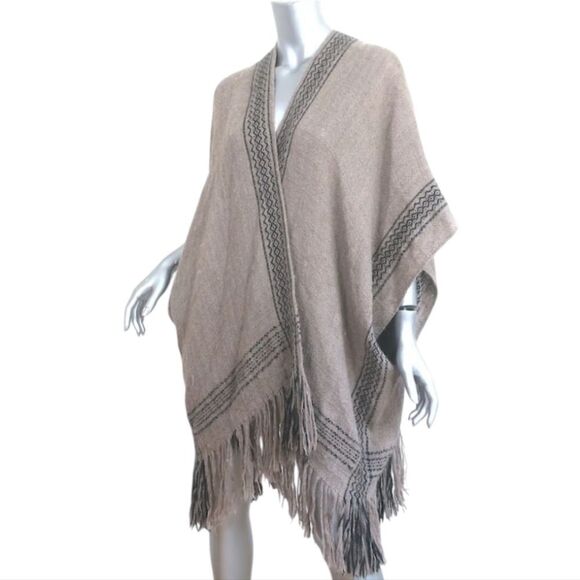 Ulla Johnson Handmade Alpaca Gray Tan and Black Poncho OS - Picture 2 of 10